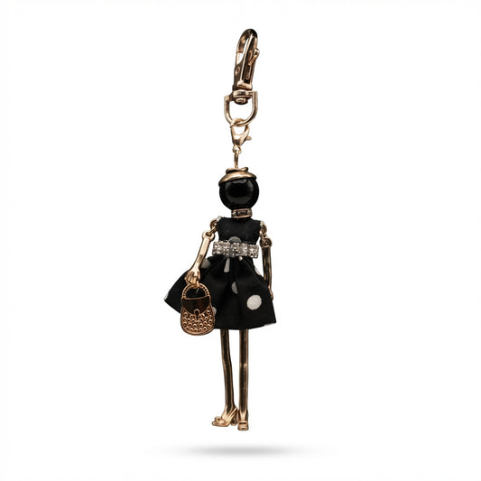 Bijou Doll Purse Charm | Gold Black Polka Dots