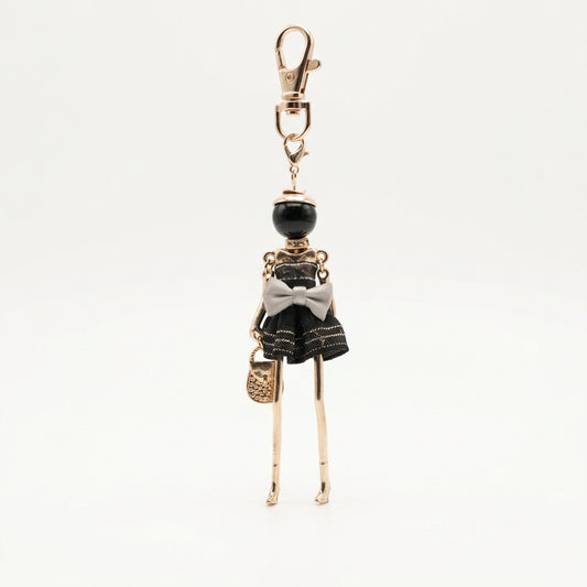 Bijou Doll Purse Charm | Gold Black Silver Bow