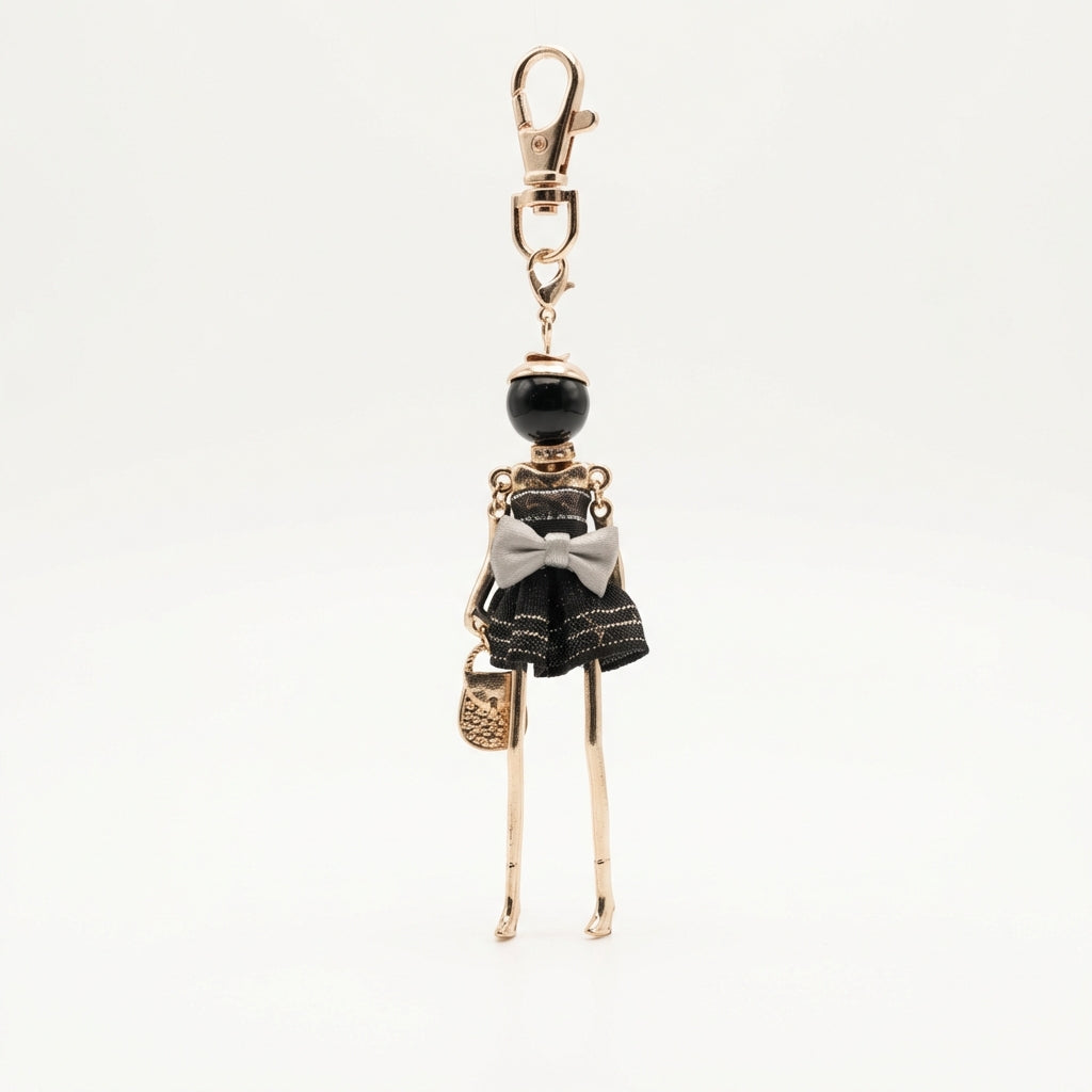 Bijou Doll Purse Charm | Gold Black Silver Bow