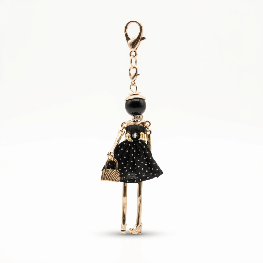 Bijou Doll Purse Charm | Gold Black White Dots
