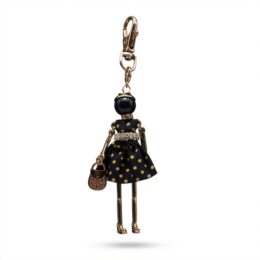 Bijou Doll Purse Charm | Gold Blue Yellow Dots