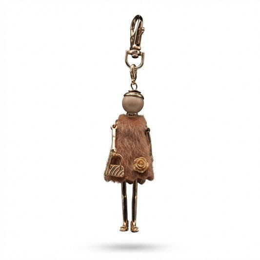 Bijou Doll Purse Charm | Gold Brown Feux Fur
