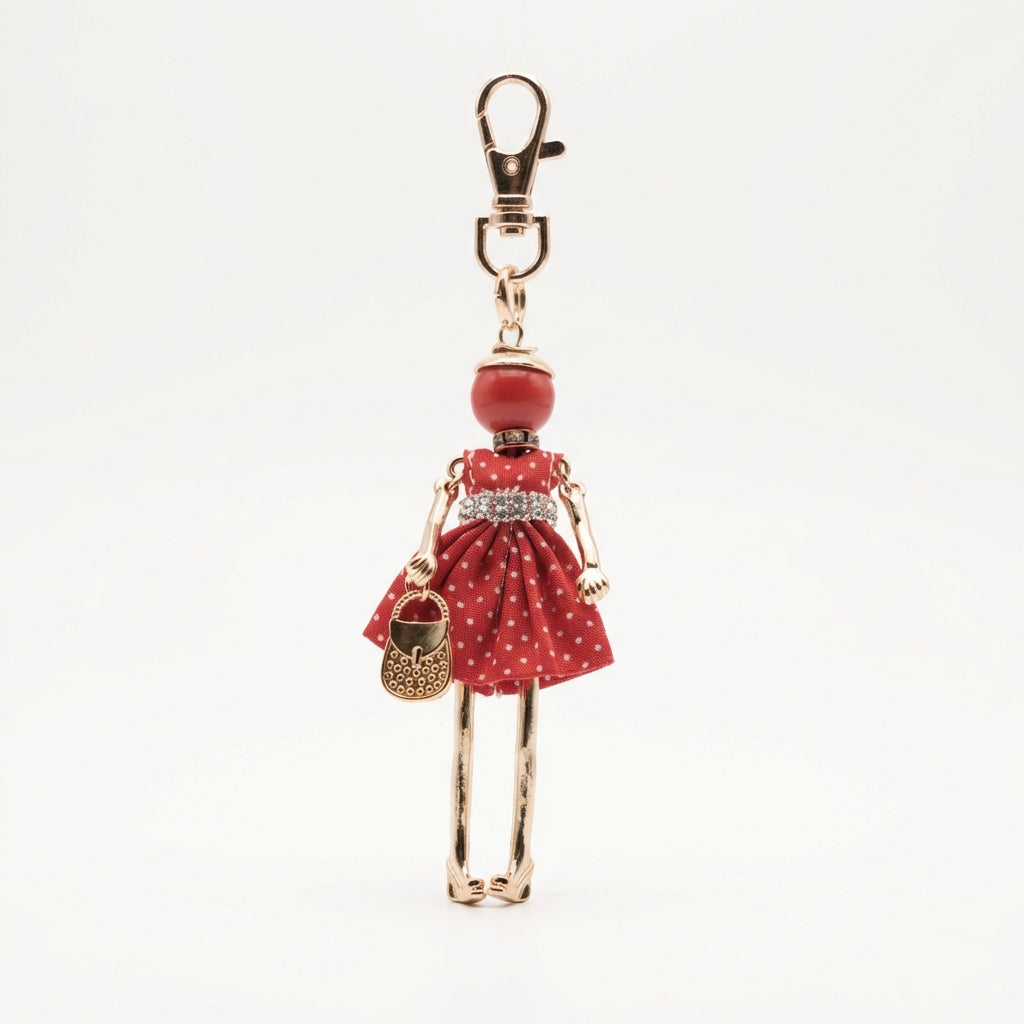 Bijou Doll Purse Charm | Gold Red White Dots