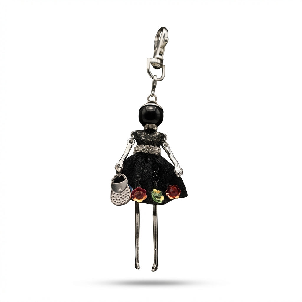 Bijou Doll Purse Charm | Silver Black Sequence