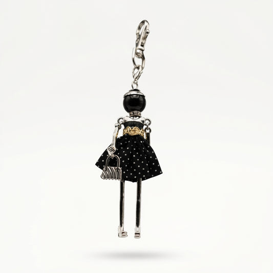 Bijou Doll Purse Charm | Silver Black White dots