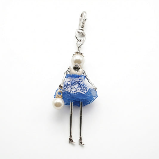 Bijou Doll Purse Charm | Silver Blue white lace