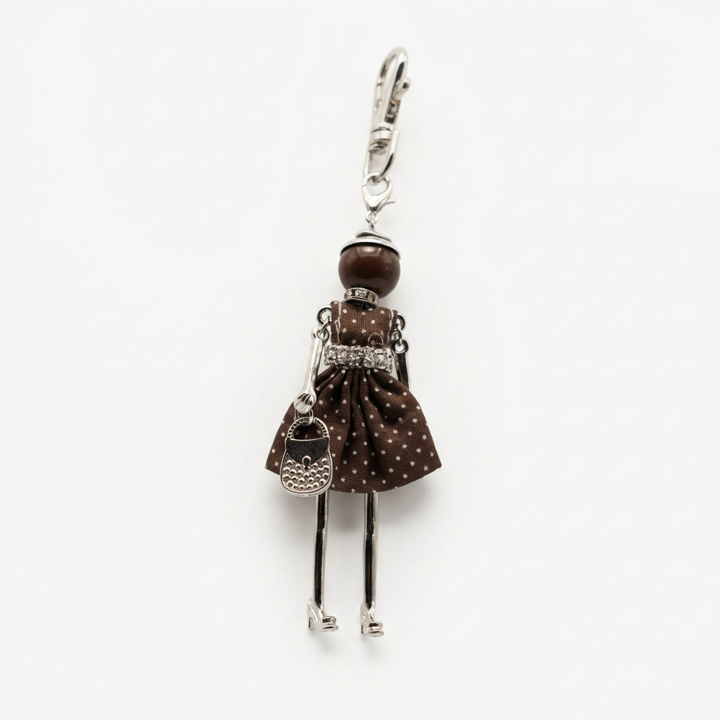 Bijou Doll Purse Charm | Silver Brown white dots