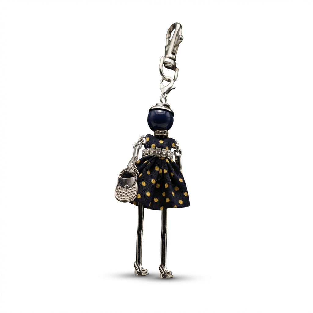 Bijou Doll Purse Charm | Silver Navy Gold Dots