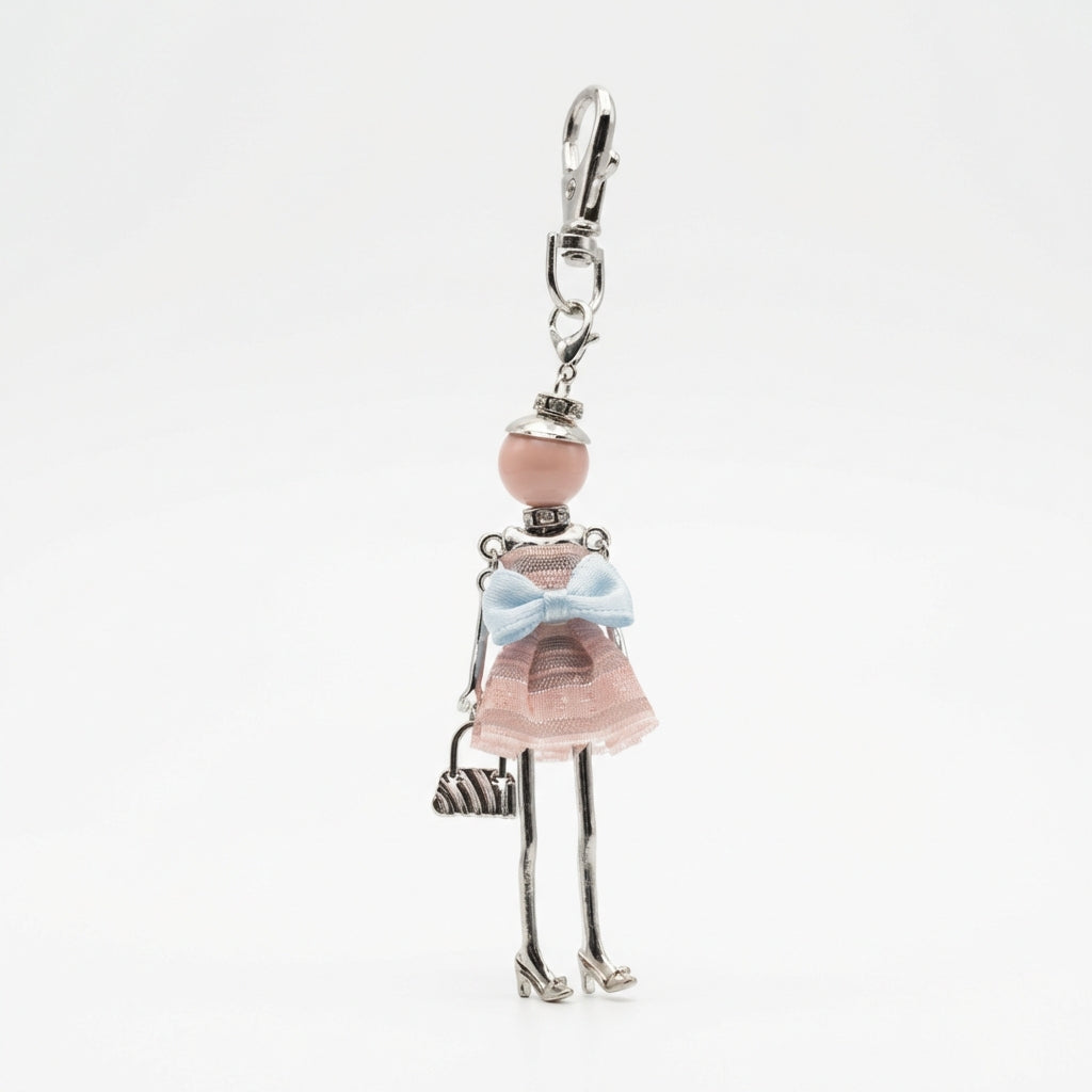 Bijou Doll Purse Charm | Silver Pink Blue Bow