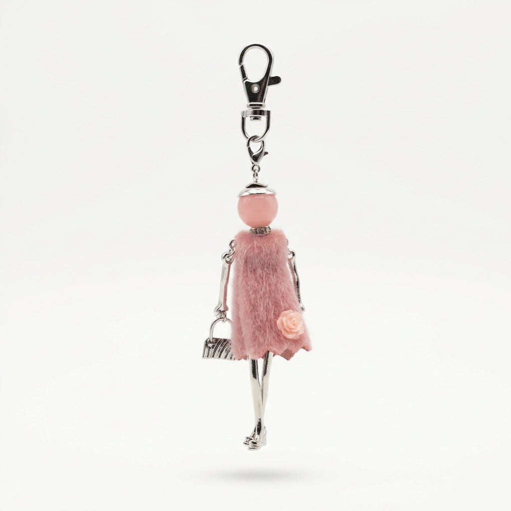 Bijou Doll Purse Charm | Silver Pink Feux Fur