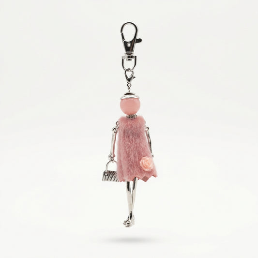 Bijou Doll Purse Charm | Silver Pink Feux Fur