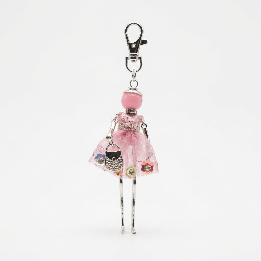 Bijou Doll Purse Charm | Silver Pink Sequins