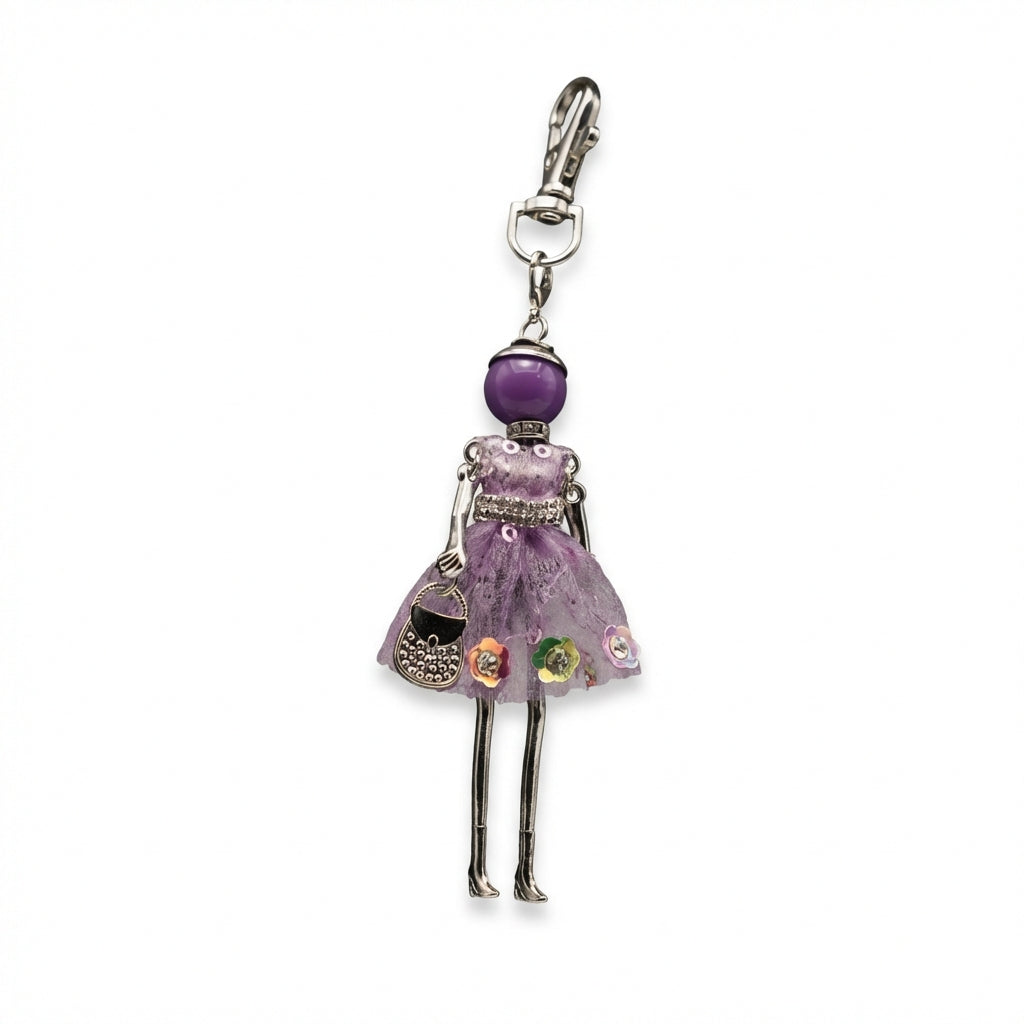 Bijou Doll Purse Charm | Silver Purple Sequins
