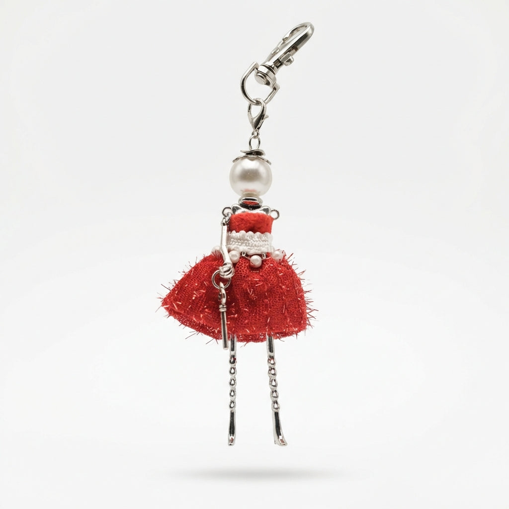 Bijou Doll Purse Charm | Silver Red Wool