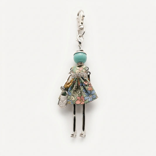 Bijou Doll Purse Charm | Silver Teal Floral