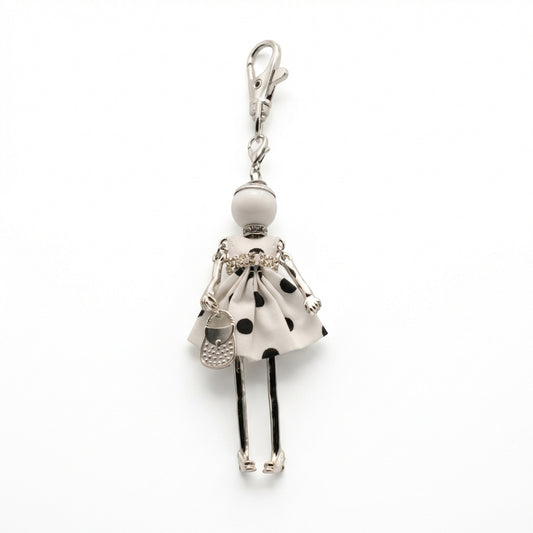 Bijou Doll Purse Charm | Silver White Polka Dots