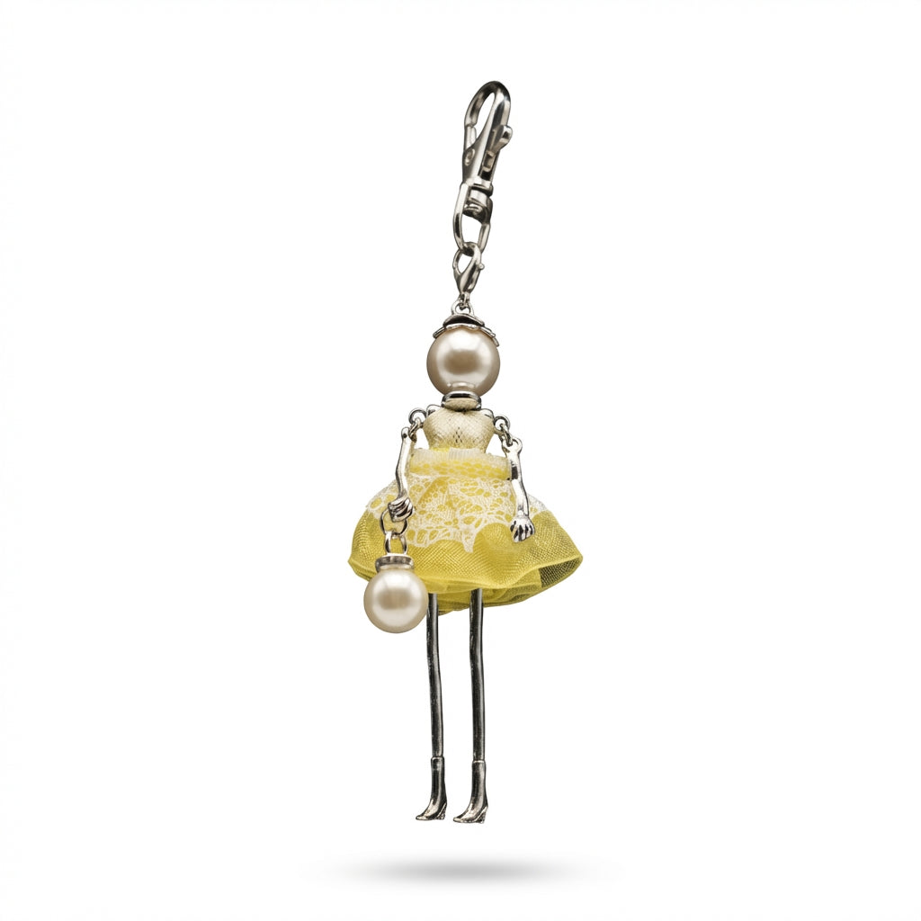 Bijou Doll Purse Charm | Silver Yellow Lace