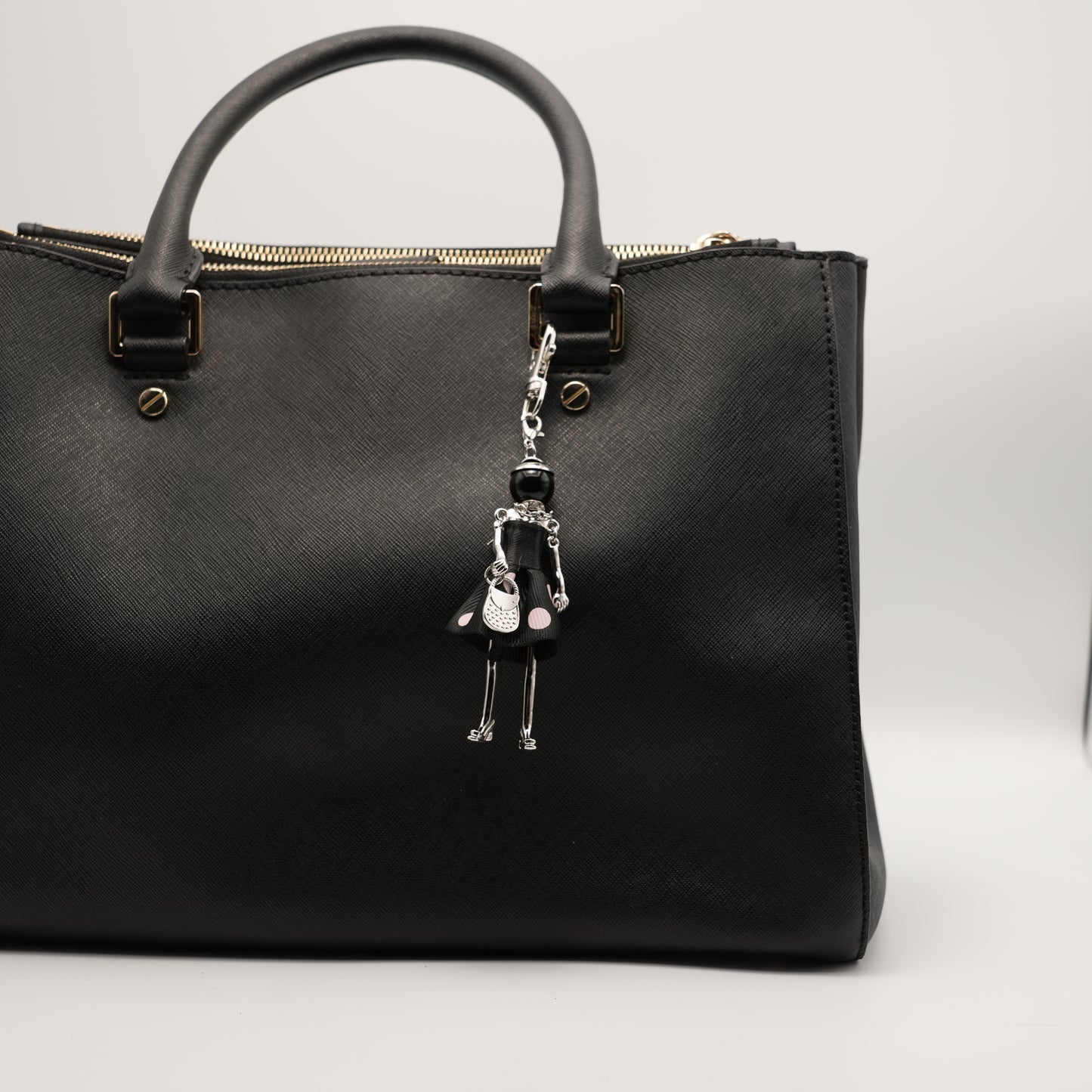 Bijou Doll Purse Charm | Black with Pink Dots