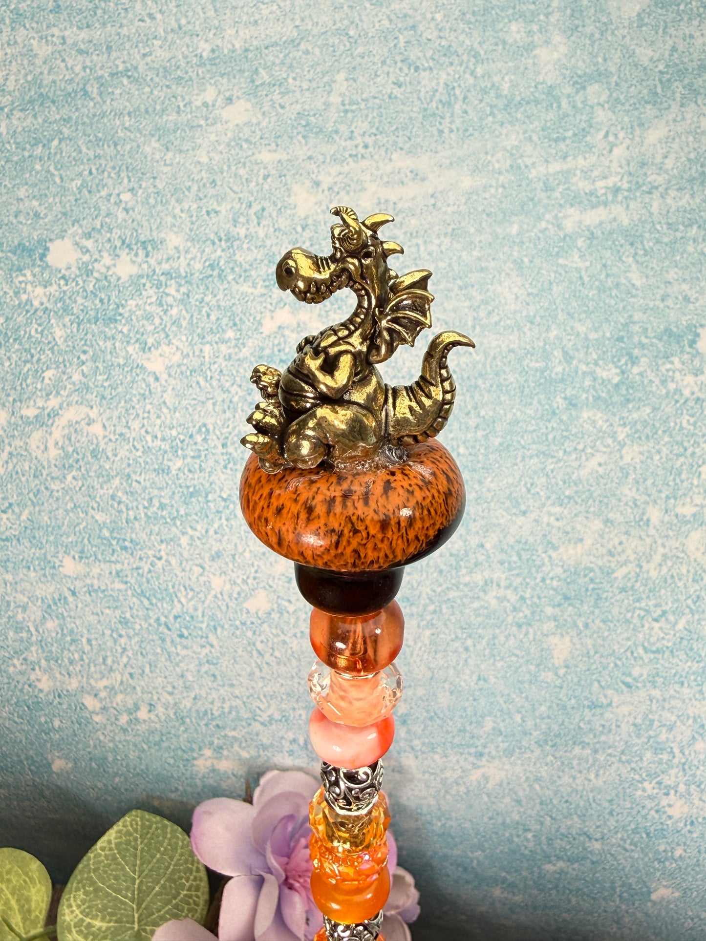 Fairy Garden Suncatcher Stakes | Ceramic Dragon Chubby Orange
