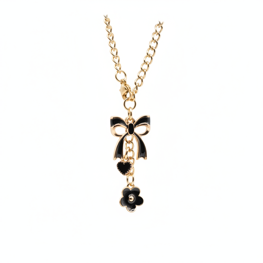 Monogram Charm | Gold Bow | Black