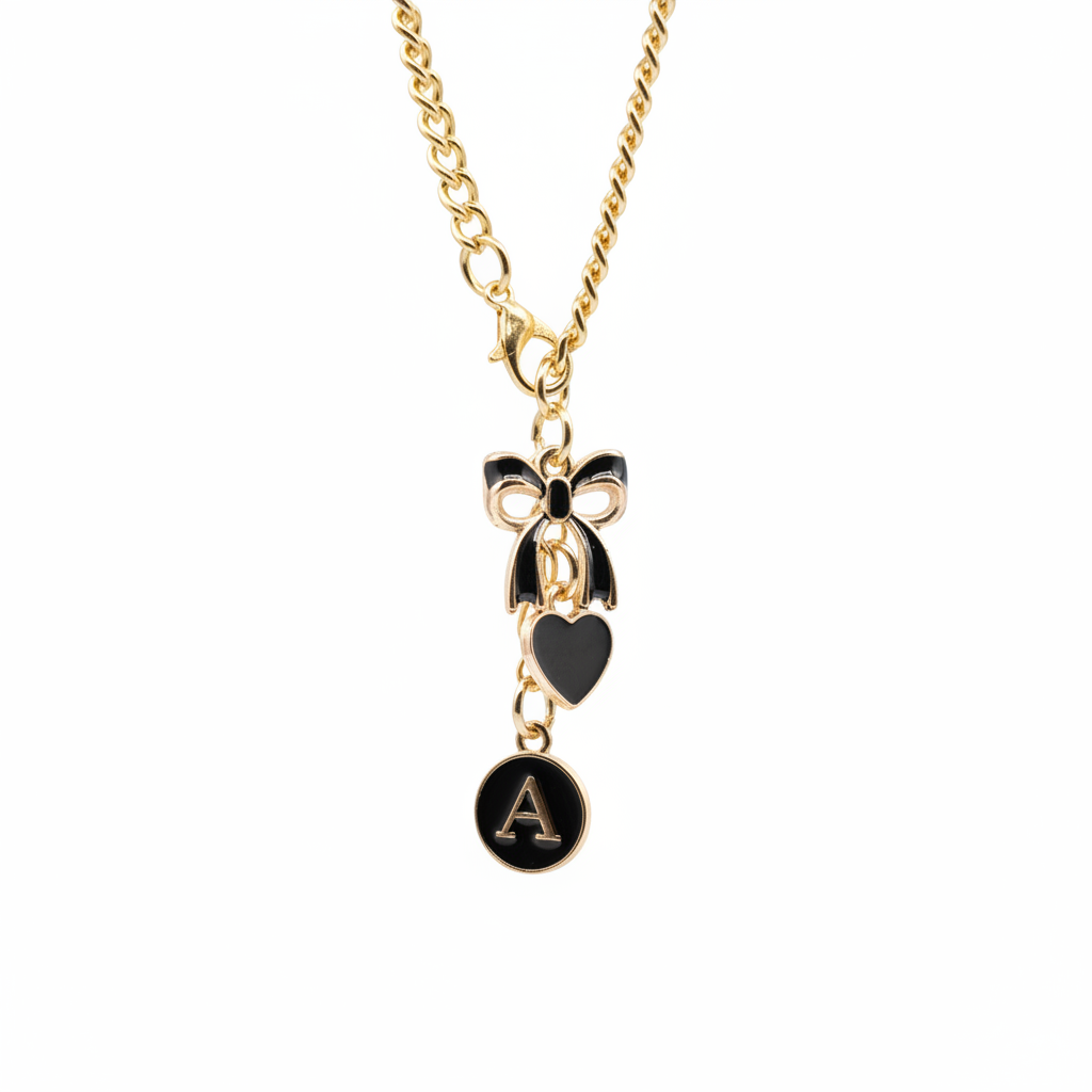 Monogram Charm | Gold Bow | Black