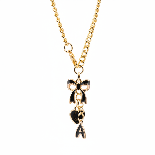 Monogram Charm | Gold Bow | Black