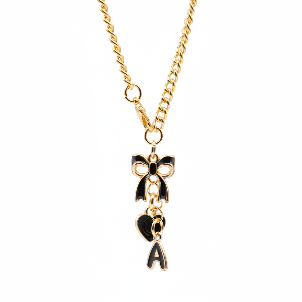 Monogram Charm | Gold Bow | Black