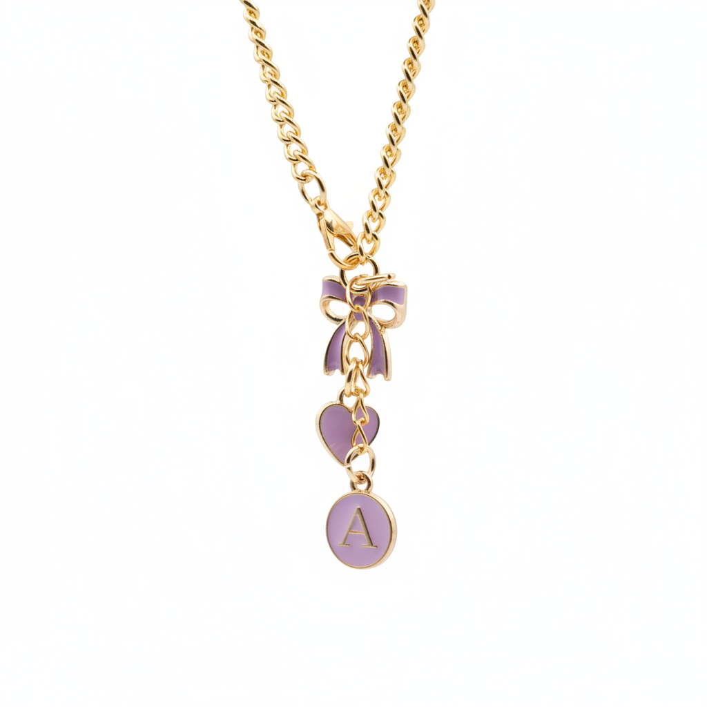 Monogram Charm | Gold Bow | Purple
