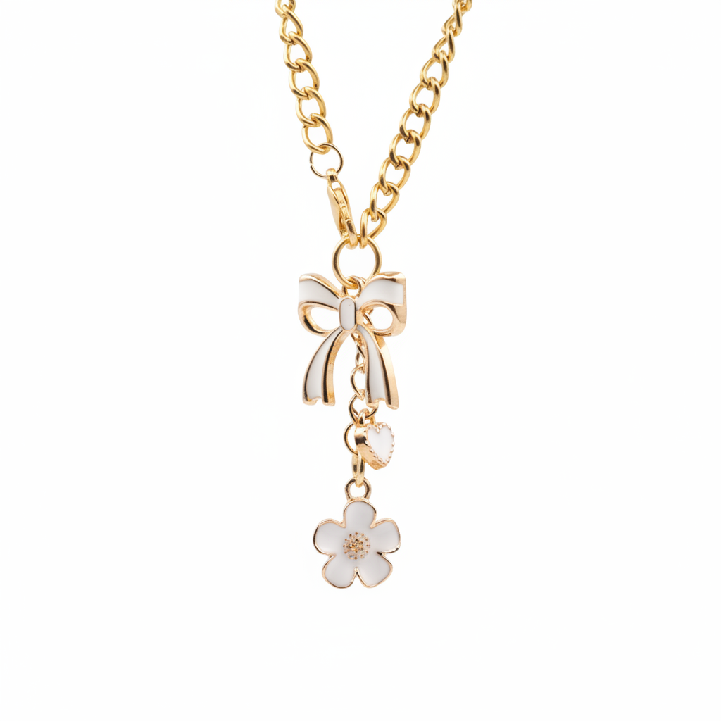 Monogram Charm | Gold Bow | White