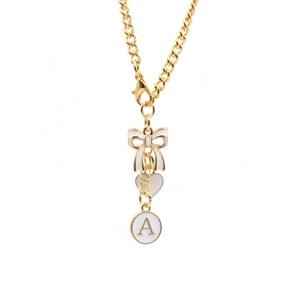 Monogram Charm | Gold Bow | White