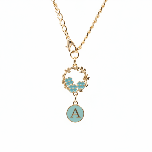 Monogram Charm | Gold Wreath | Turquoise