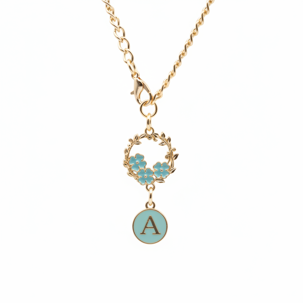 Monogram Charm | Gold Wreath | Turquoise