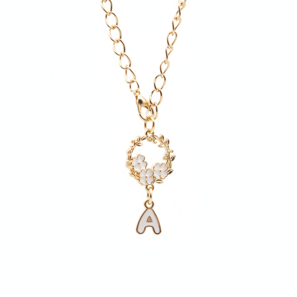 Monogram Charm | Gold Wreath | White