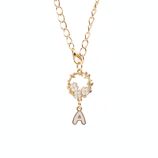 Monogram Charm | Gold Wreath | White