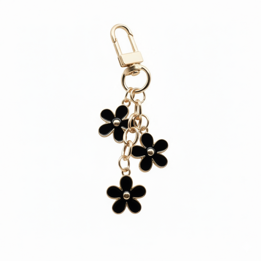 Enamel Flower Purse Charm - Triple Bloom - Black