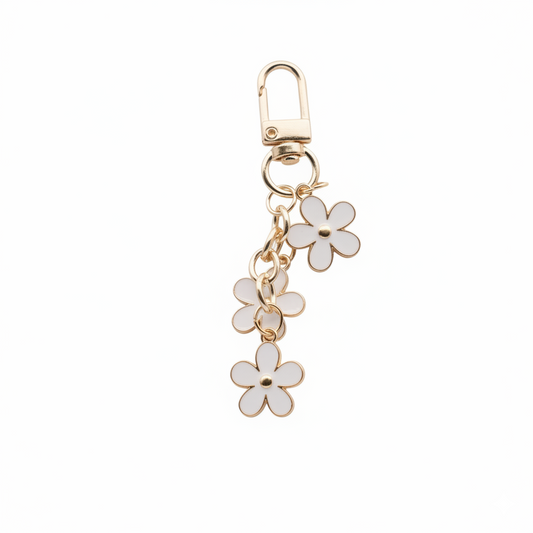Enamel Flower Purse Charm - Triple Bloom - White