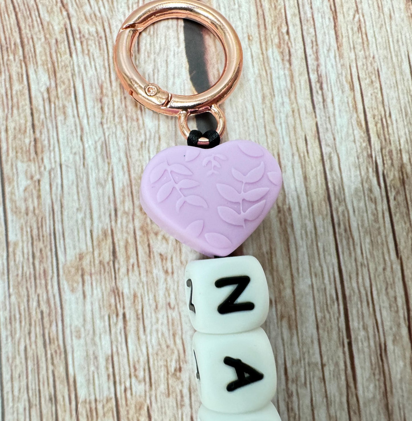 Customizable Name Keychain - Embossed Heart Bead & Silicone Letters Personalized Key Ring