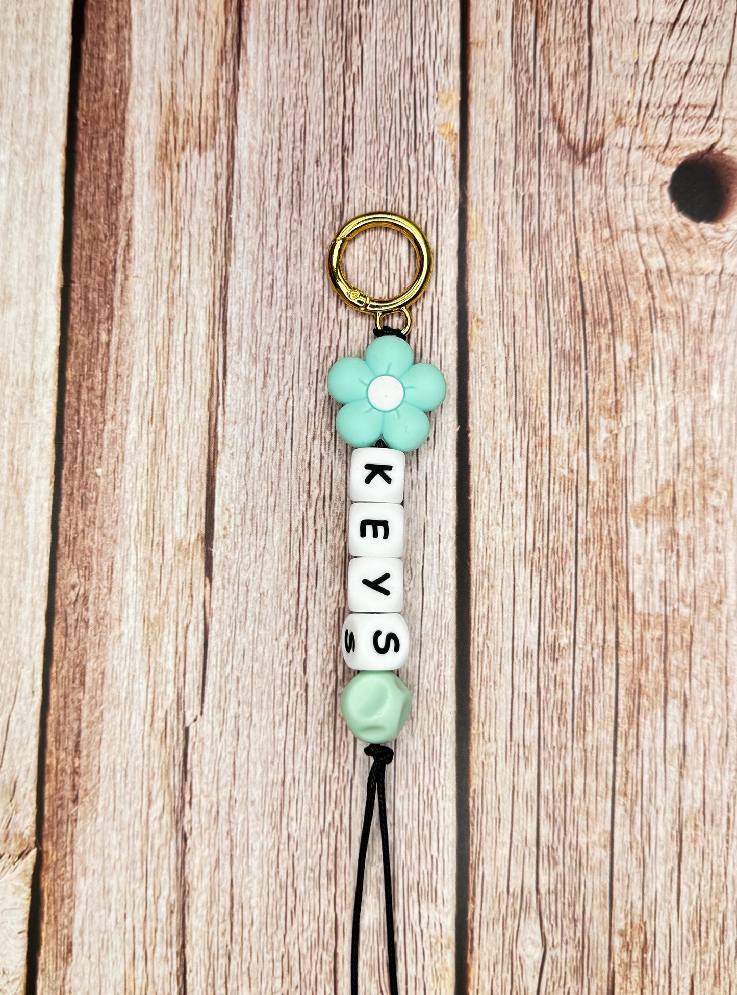 Customizable Name Keychain - Flower Bead & Silicone Letter Beads Golden Personalized Key Ring