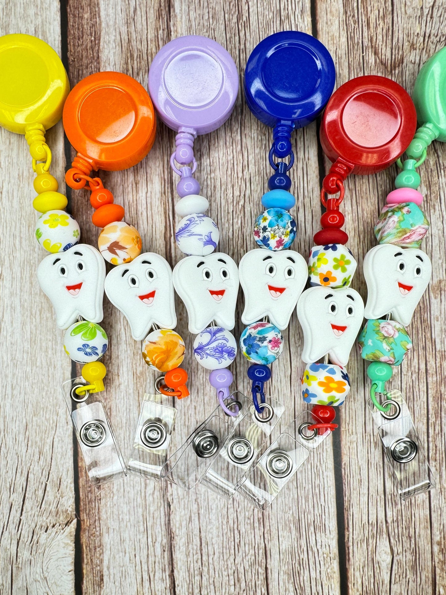 Dental Badge Reel | Retractable ID Holder for Dental Hygienists, Assistants Office Staff | Customizable Bead Colors