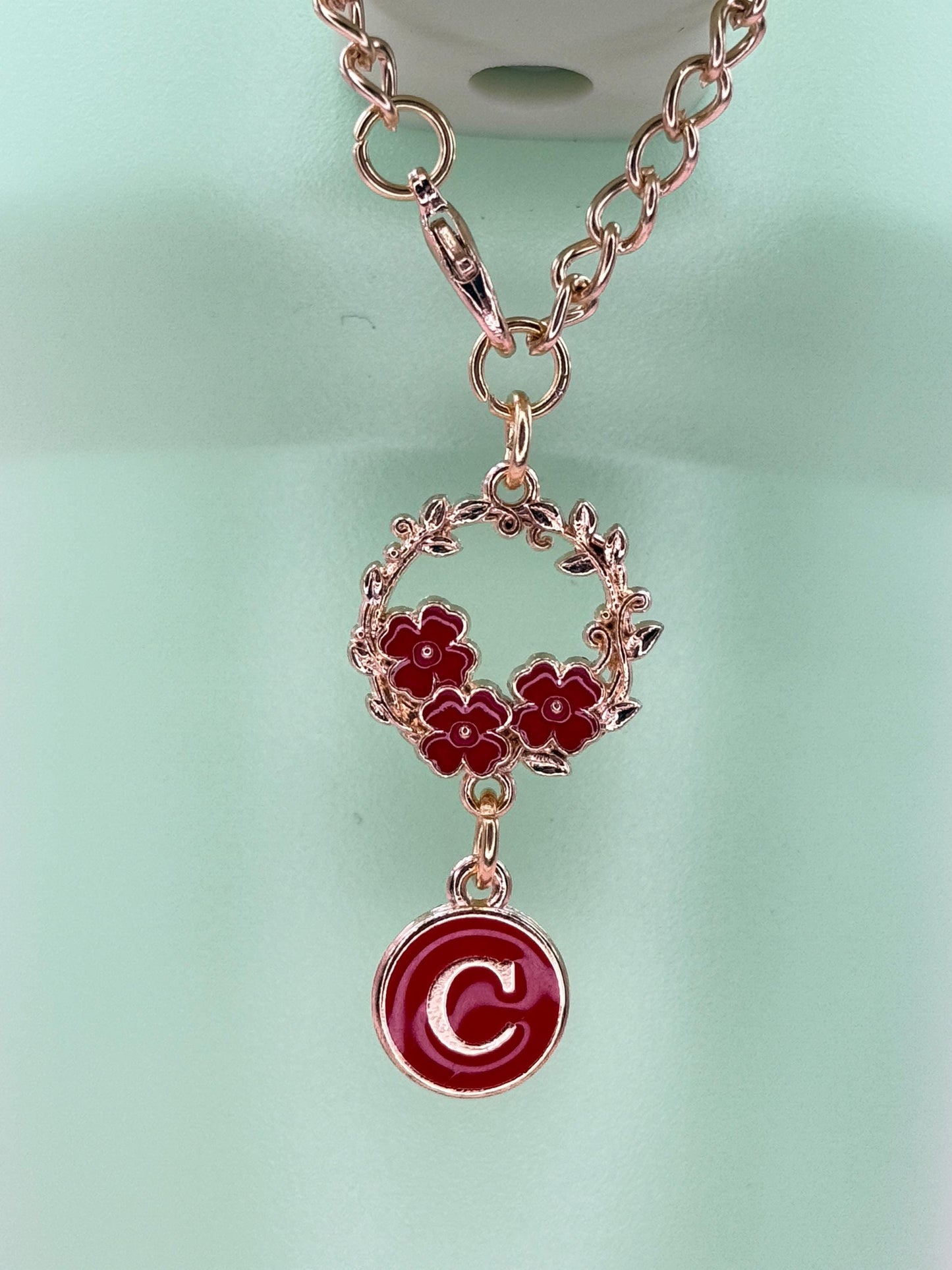 Enamel Flower Wreath Tumbler Charm: Gold Chain Initial, Stanley Cup Accessory