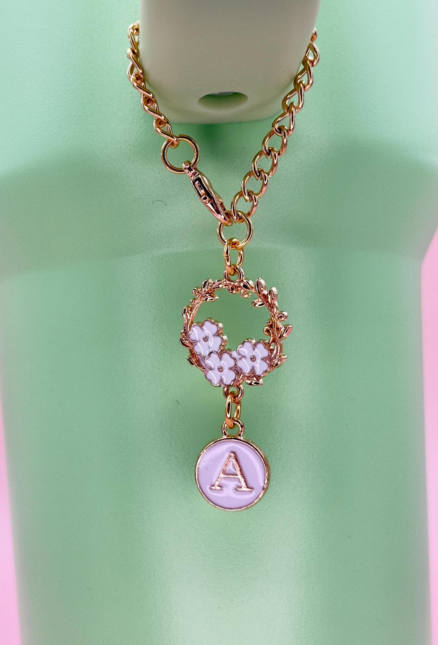 Enamel Flower Wreath Tumbler Charm β Elegant Stanley Cup Accessories, Gold Chain Bow & Heart, Gift for Her Olivia Rodrigo