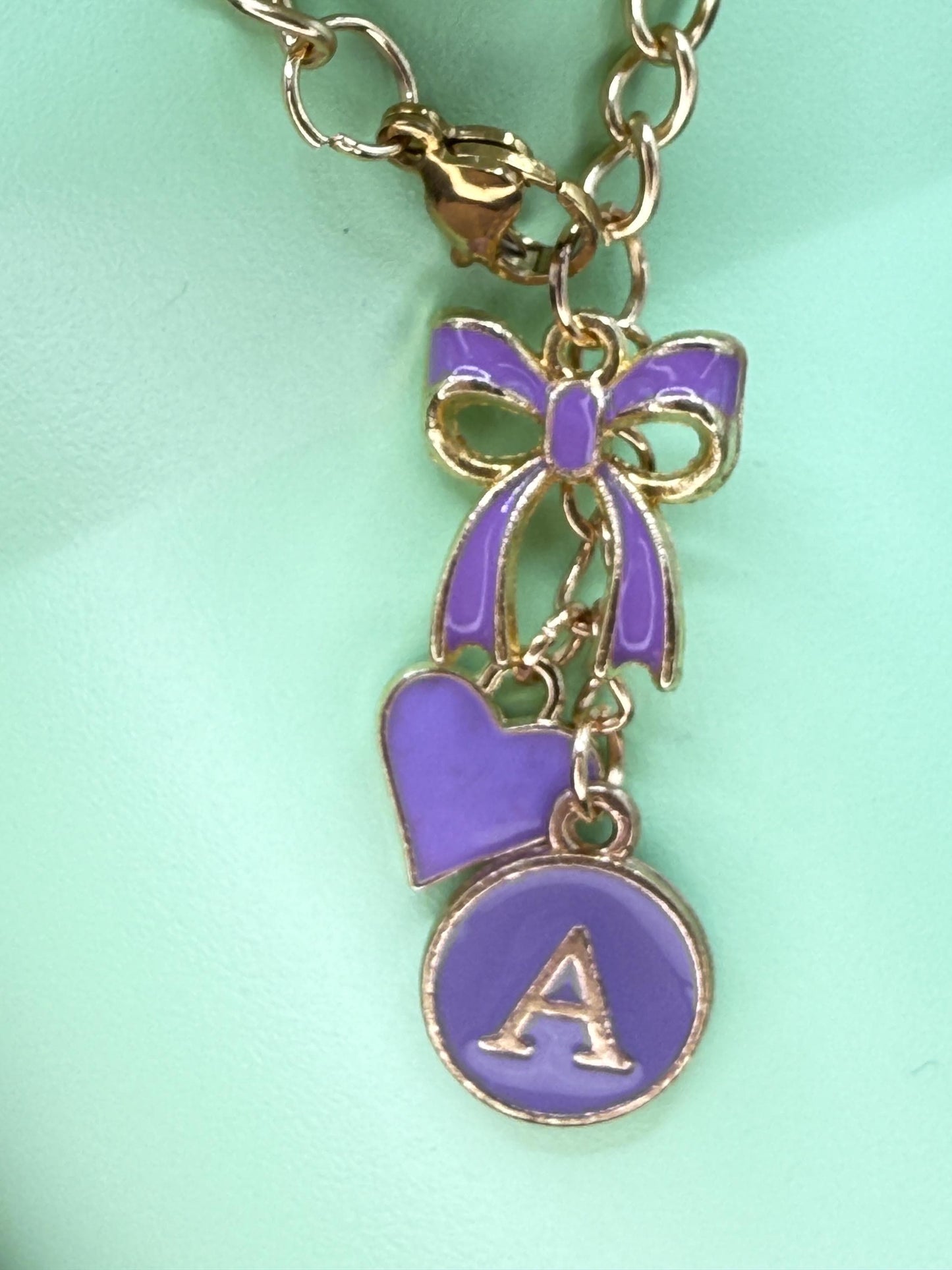 Personalized Initial Tumbler Charm: Gold Chain Bow & Heart - Stanley Cup Accessory