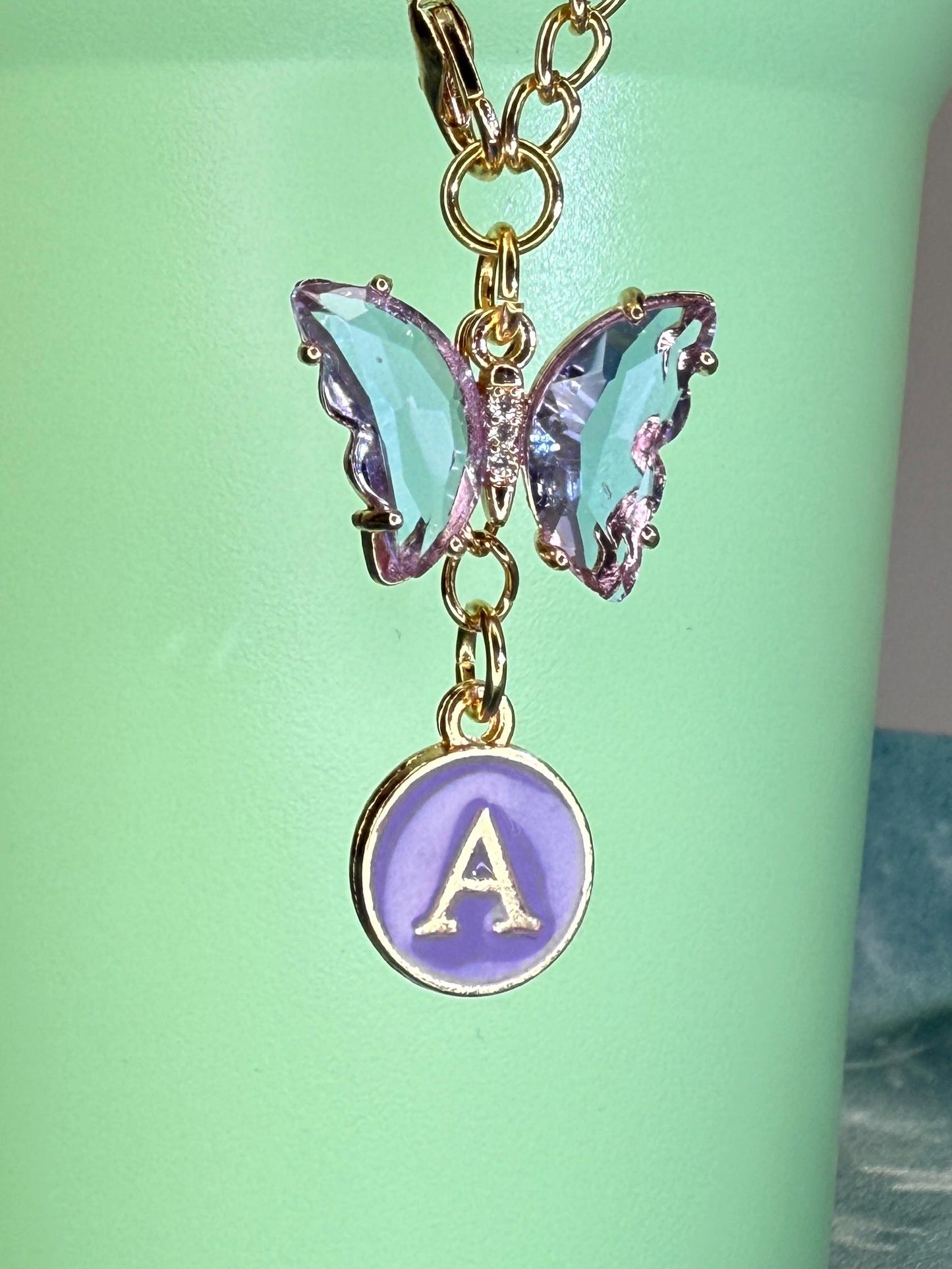 Crystal Butterfly & Initial Tumbler Charm – Personalized Gold Chain, Aesthetic Stanley Cup Accessory, 8 Colors Available Olivia Rodrigo