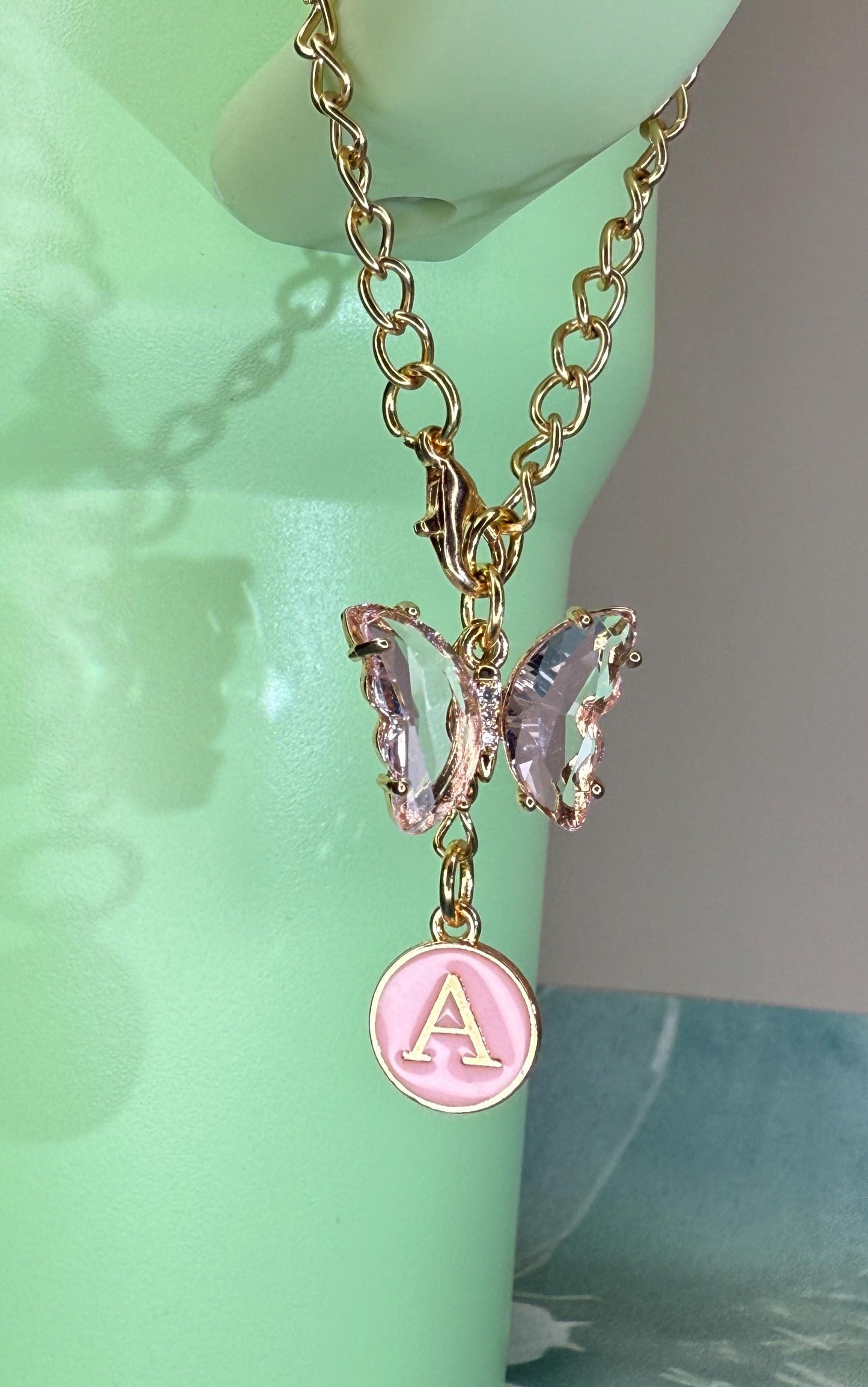 Crystal Butterfly & Initial Tumbler Charm – Personalized Gold Chain, Aesthetic Stanley Cup Accessory, 8 Colors Available Olivia Rodrigo