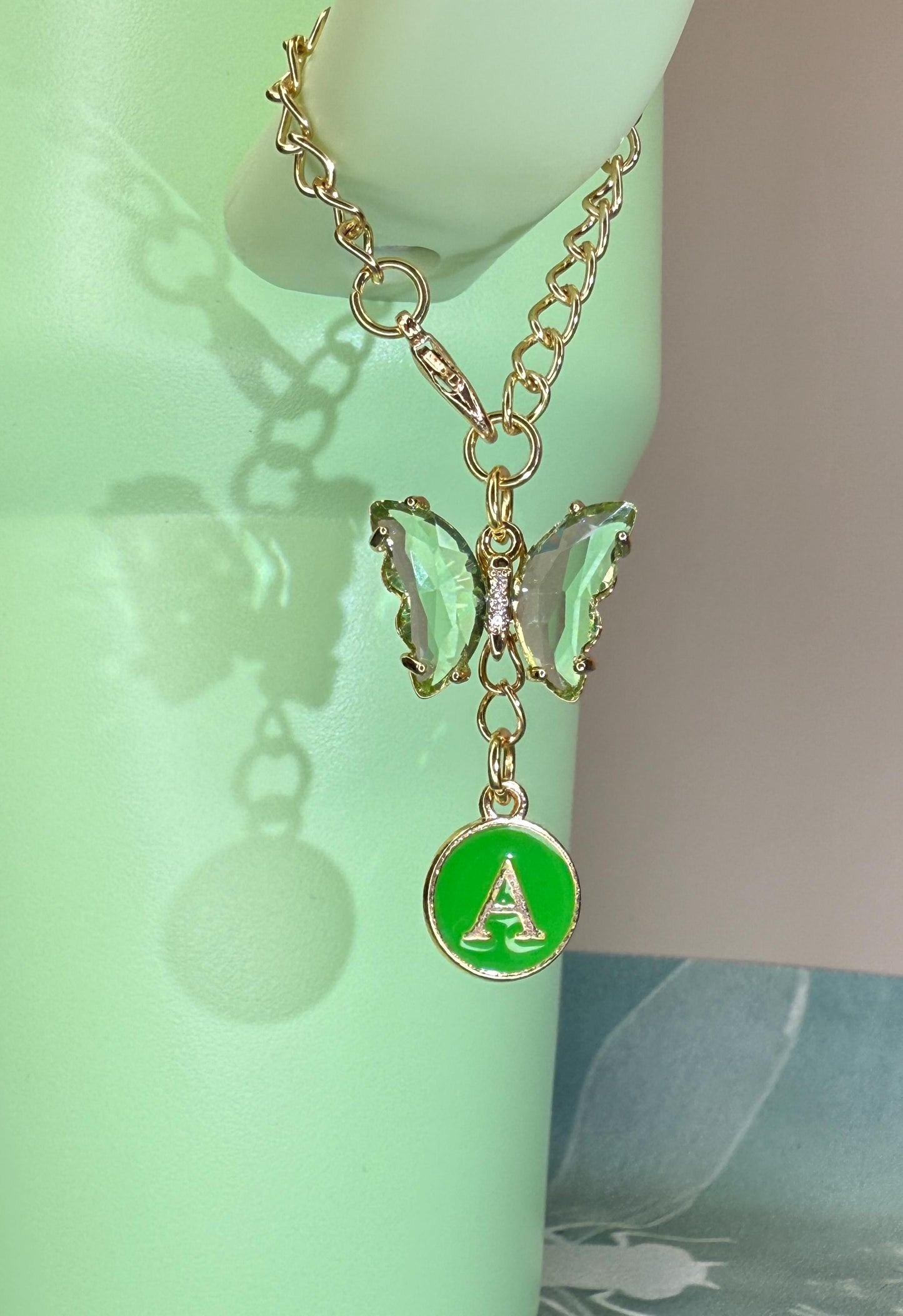 Crystal Butterfly & Initial Tumbler Charm – Personalized Gold Chain, Aesthetic Stanley Cup Accessory, 8 Colors Available Olivia Rodrigo