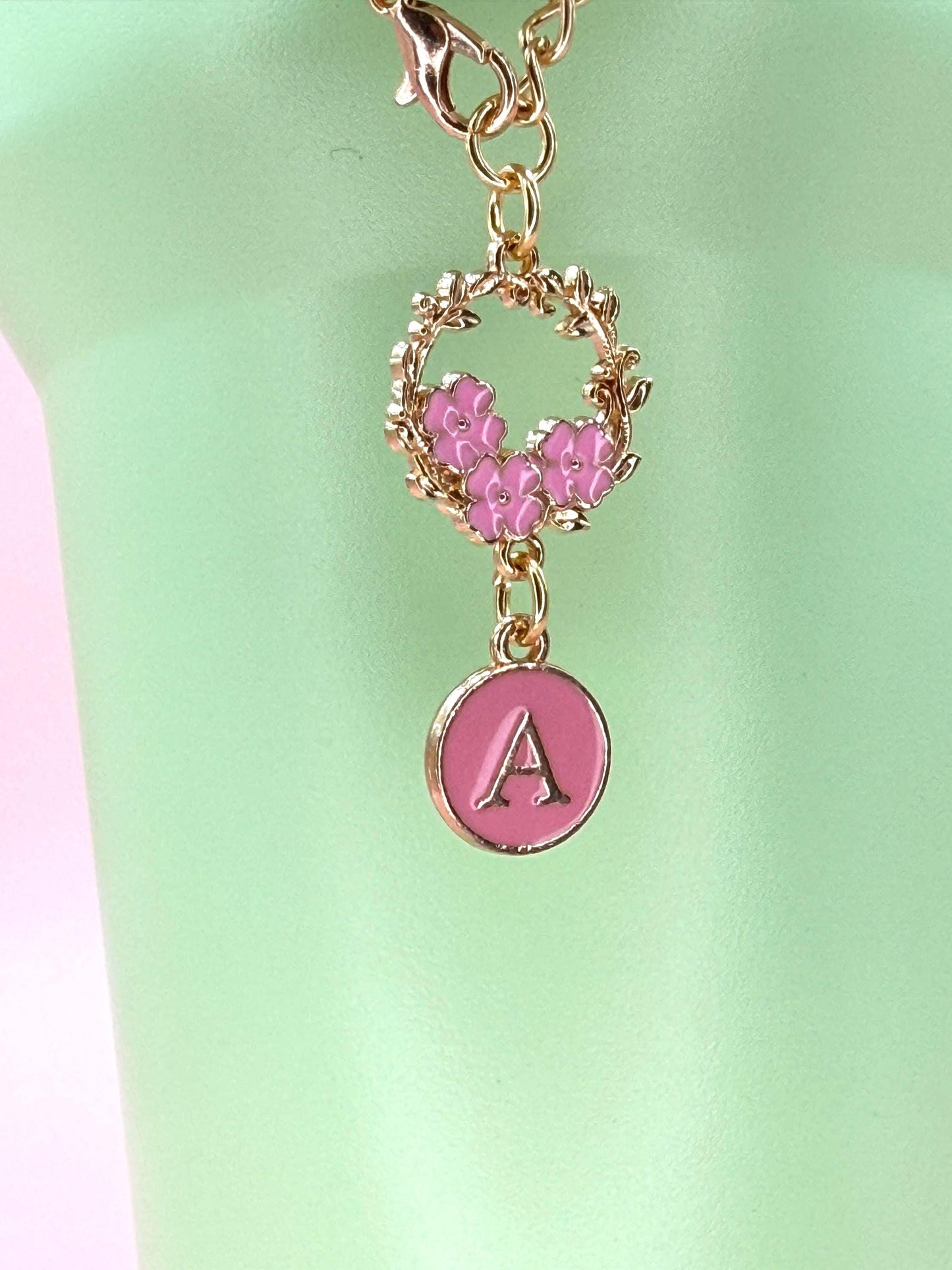 Enamel Flower Wreath Tumbler Charm β Elegant Stanley Cup Accessories, Gold Chain Bow & Heart, Gift for Her Olivia Rodrigo