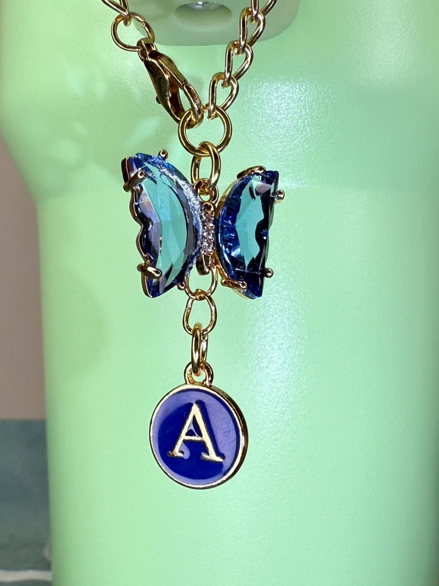 Crystal Butterfly & Initial Tumbler Charm – Personalized Gold Chain, Aesthetic Stanley Cup Accessory, 8 Colors Available Olivia Rodrigo