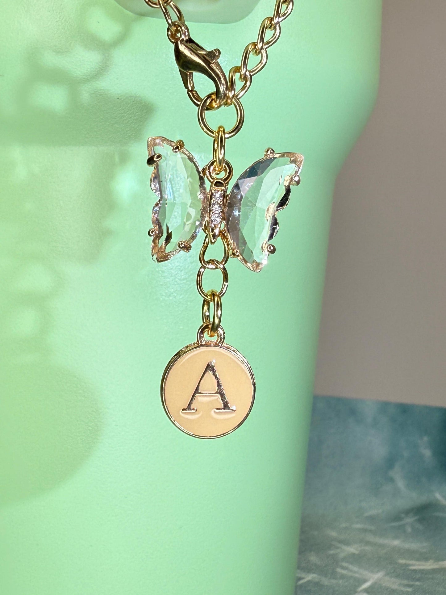 Crystal Butterfly & Initial Tumbler Charm – Personalized Gold Chain, Aesthetic Stanley Cup Accessory, 8 Colors Available Olivia Rodrigo