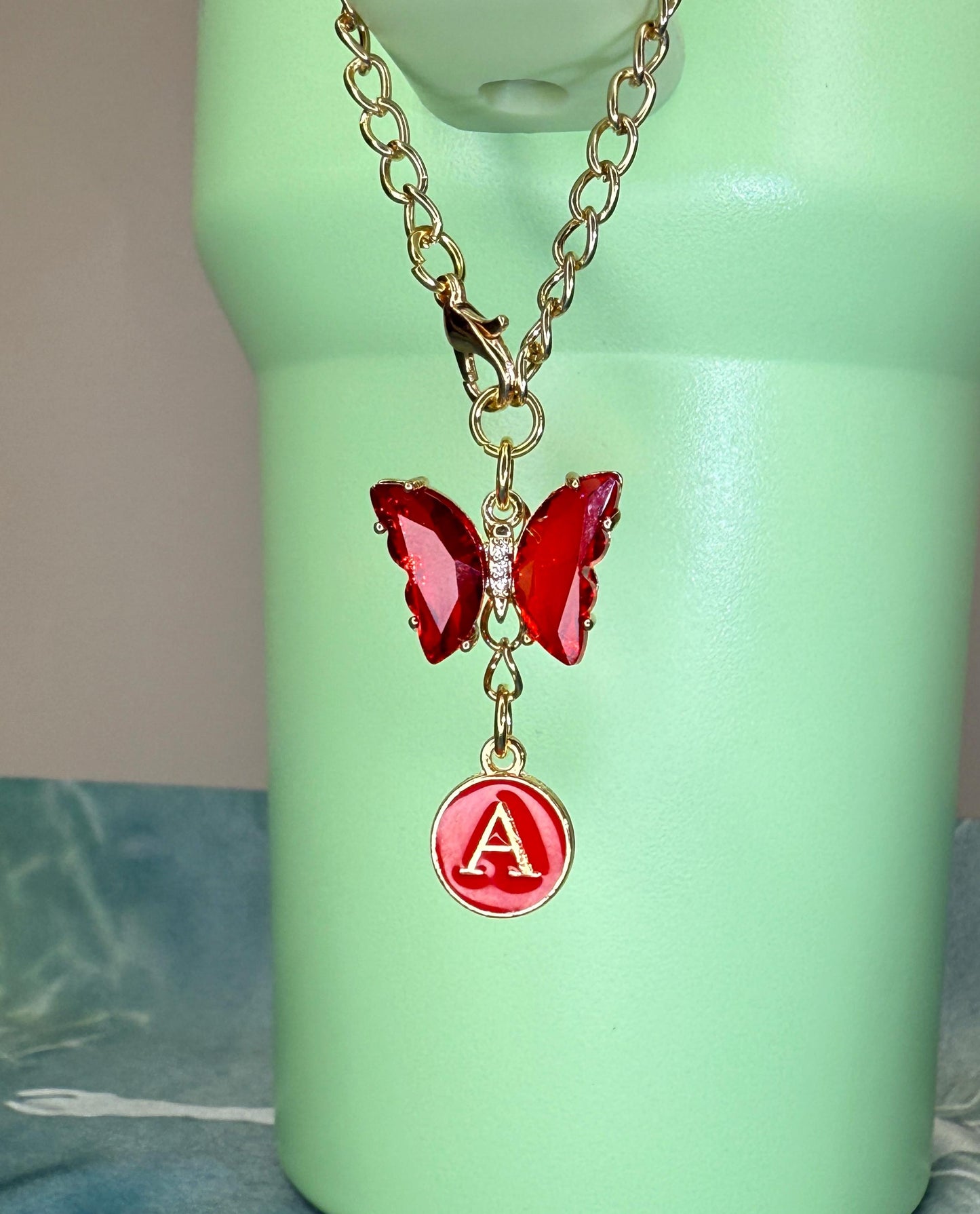 Crystal Butterfly & Initial Tumbler Charm – Personalized Gold Chain, Aesthetic Stanley Cup Accessory, 8 Colors Available Olivia Rodrigo