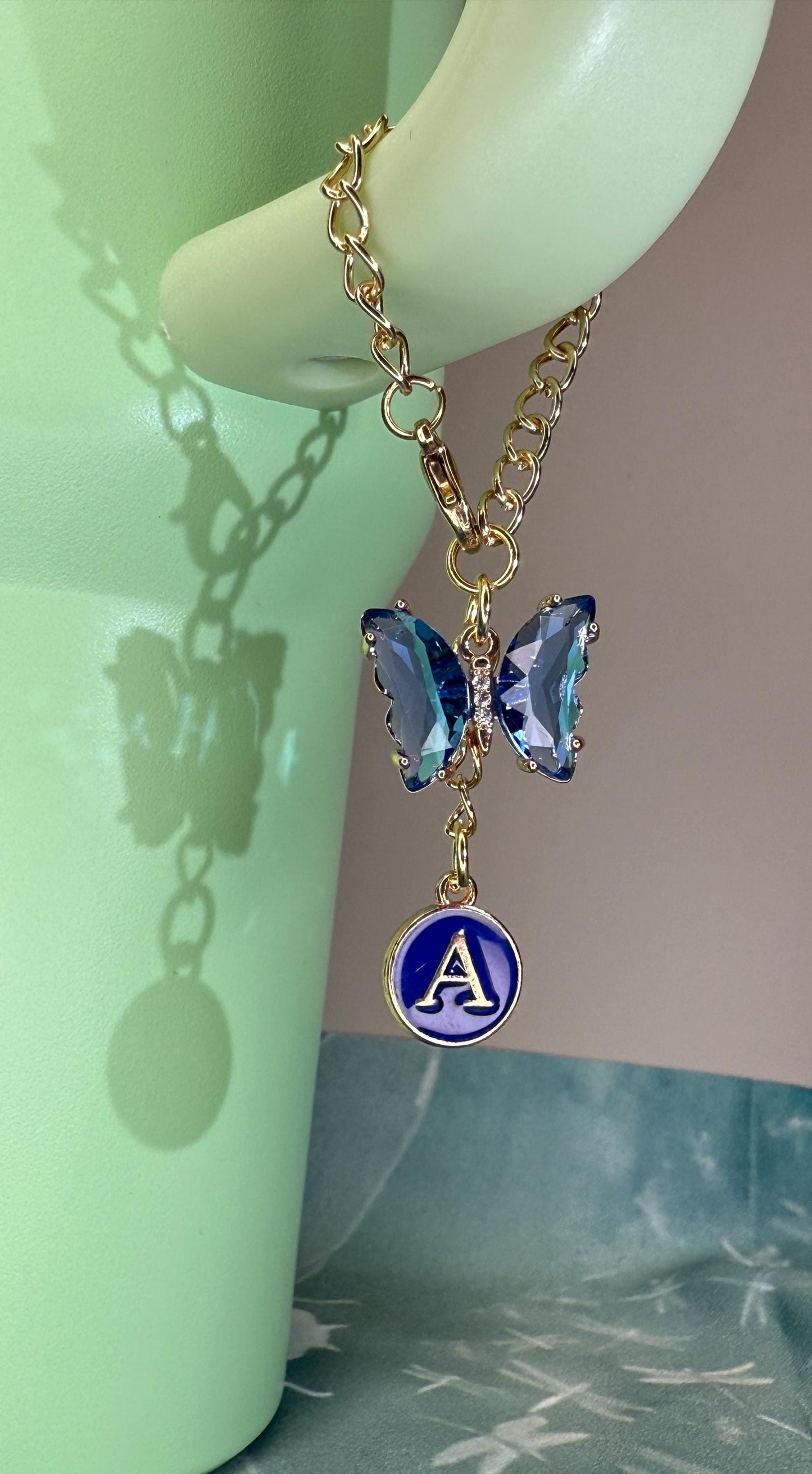 Crystal Butterfly & Initial Tumbler Charm – Personalized Gold Chain, Aesthetic Stanley Cup Accessory, 8 Colors Available Olivia Rodrigo